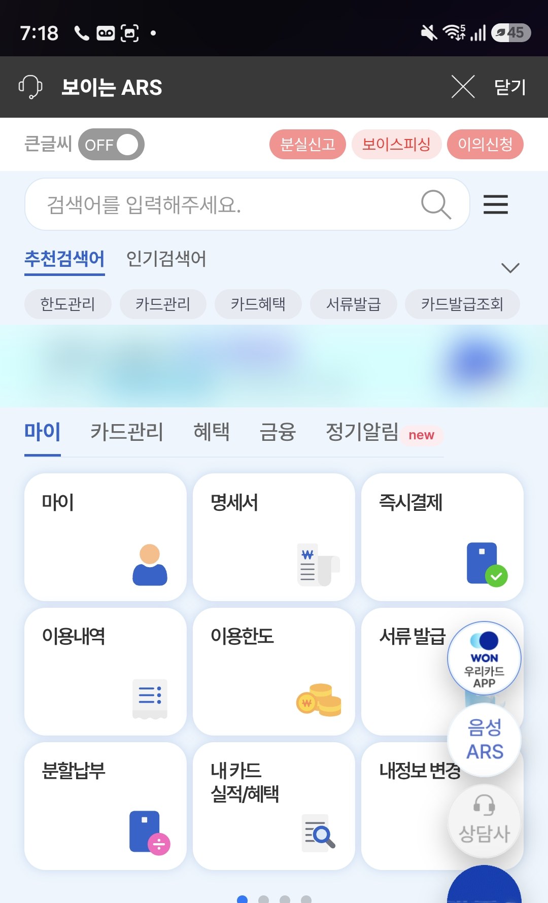 1588-9955 보이는 ARS 첫 화면 — 맨 위 분실신고 버튼